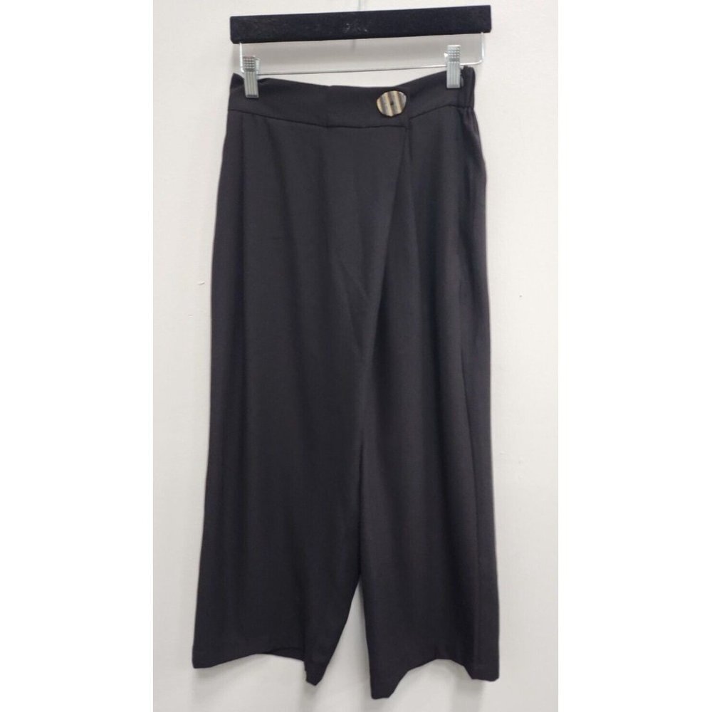 Six One Eight Womens Black Cropped Wide Leg Pants Small Crossover Front Culottes